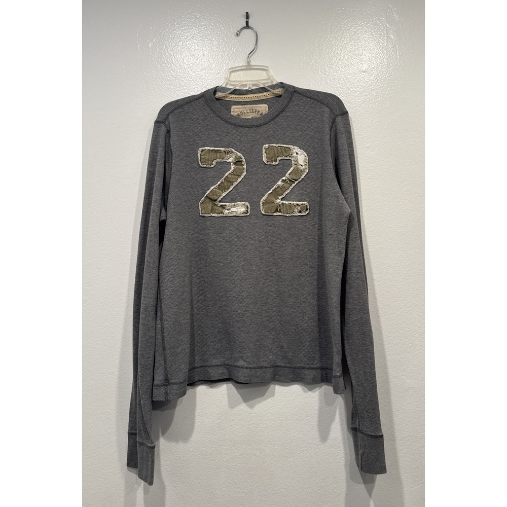 Hollister Long Sleeve Thermal Shirt Mens Size Large Number 22 Distressed Preppy